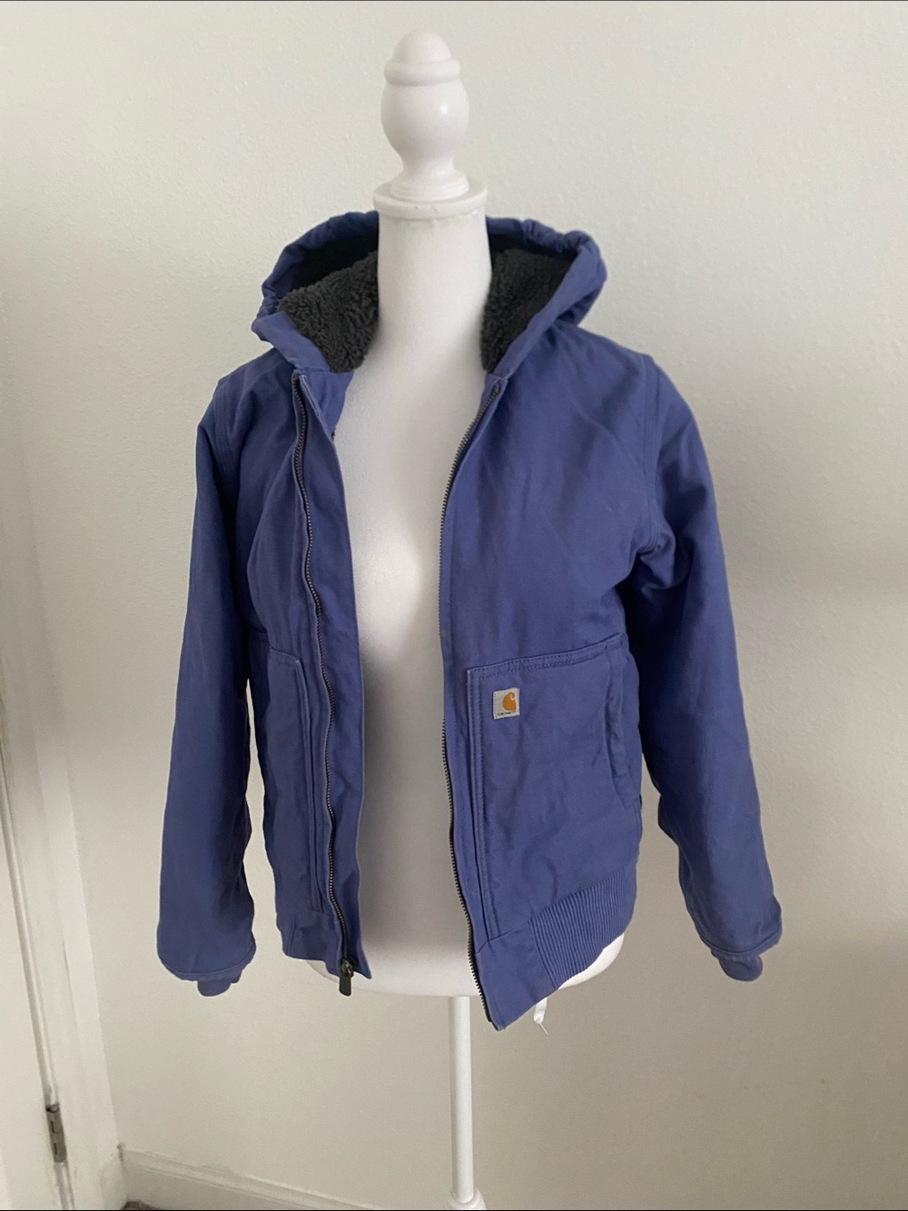 Carhartt Kids Blue Hooded Sherpa-Lined Puffer Jacket